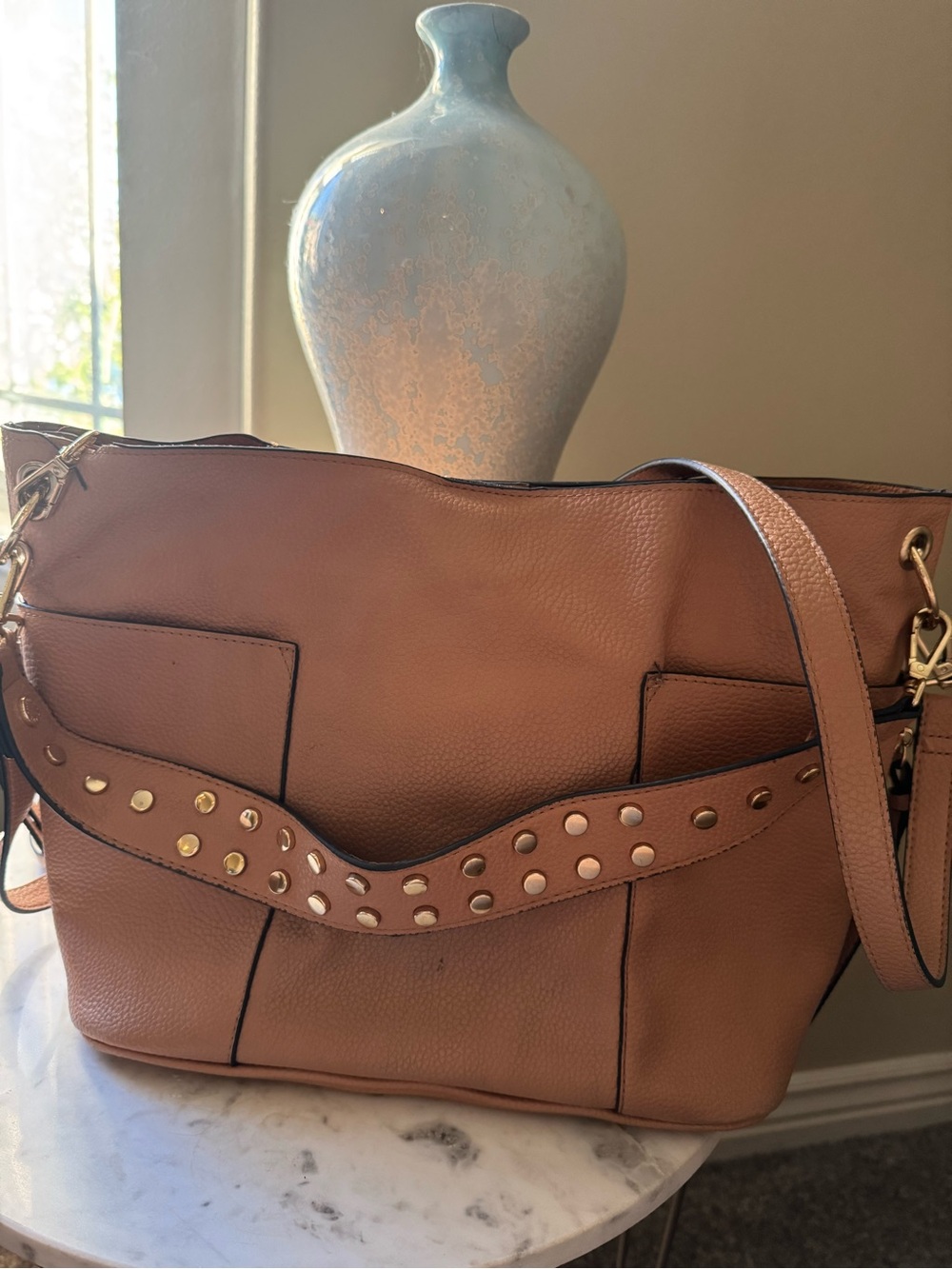 Steve Madden Pebbled Leather Crossbody Tote in Cognac